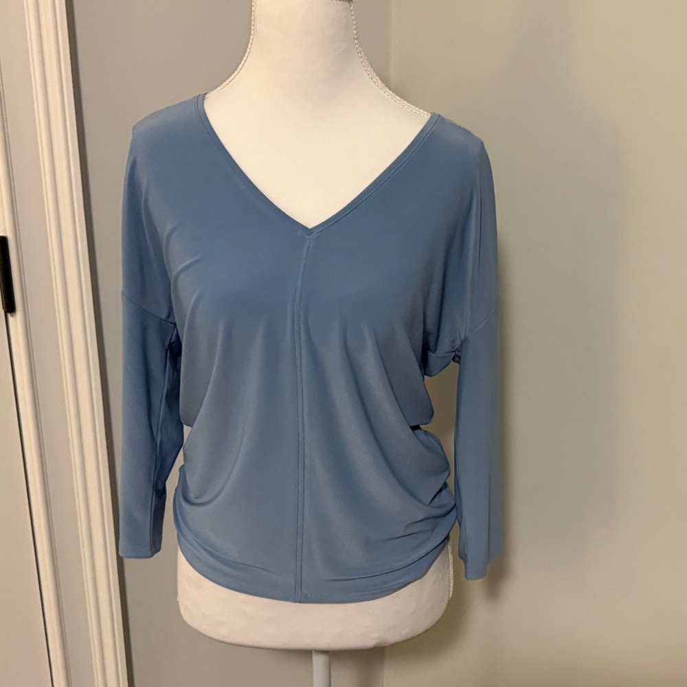 White House Black Market Soft Blue V-Neck Blouse